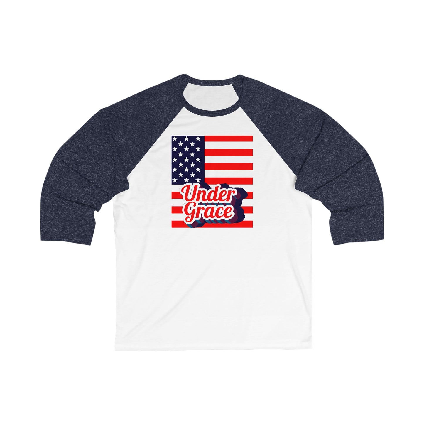 Unisex 3/4 Sleeve Baseball Tee - 'Under Grace' USA Flag Design