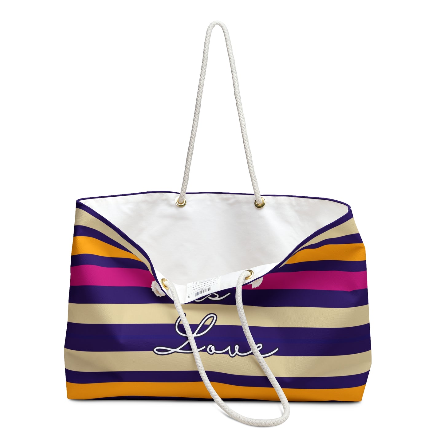 Colorful Striped Weekender Bag - "God is Love" Travel Tote