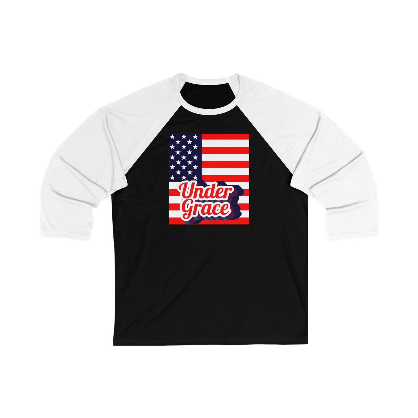 Unisex 3/4 Sleeve Baseball Tee - 'Under Grace' USA Flag Design