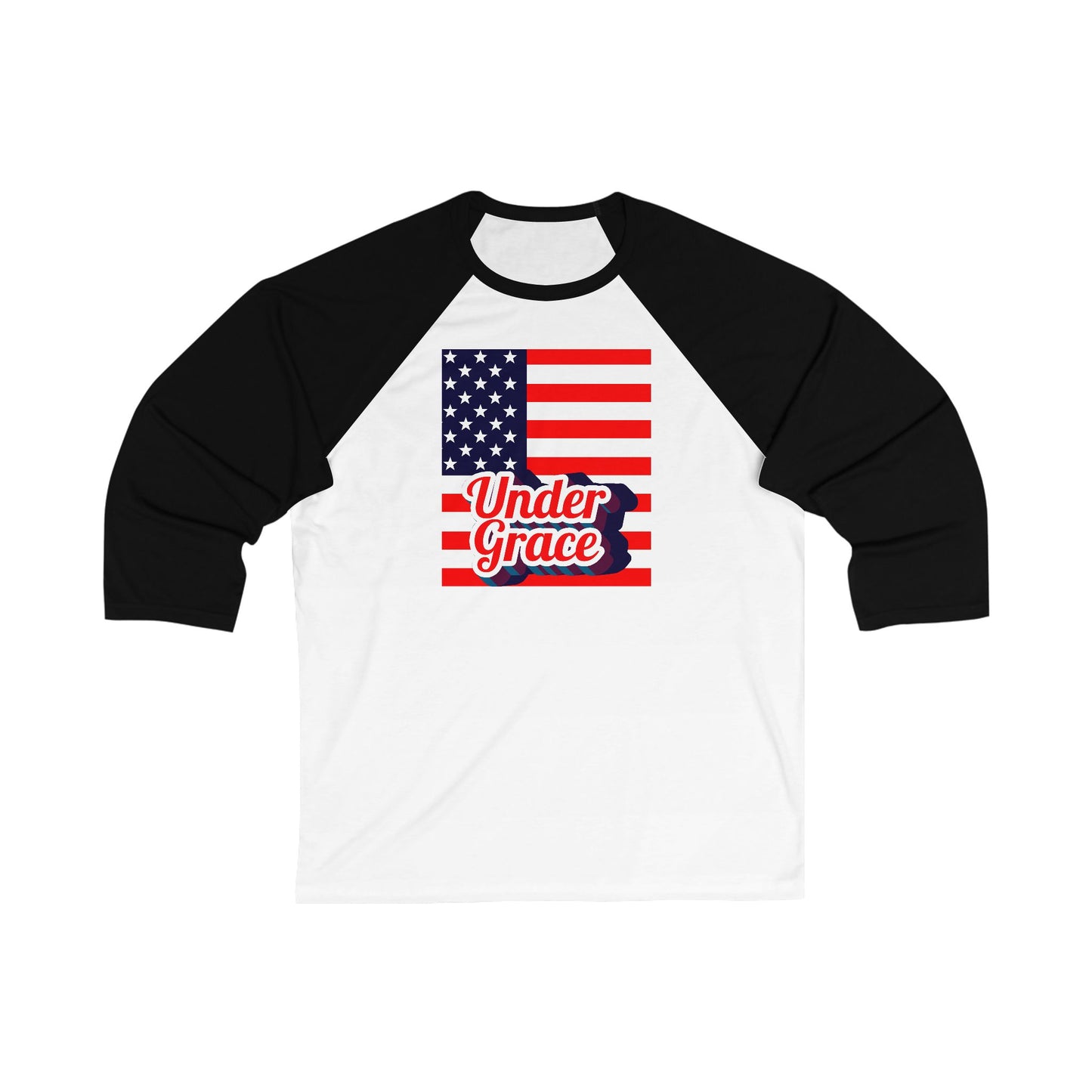 Unisex 3/4 Sleeve Baseball Tee - 'Under Grace' USA Flag Design