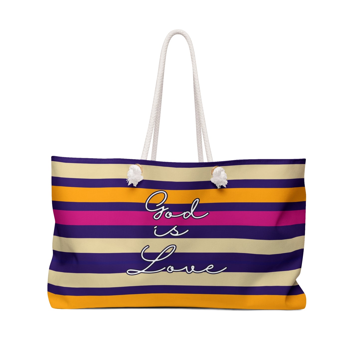 Colorful Striped Weekender Bag - "God is Love" Travel Tote